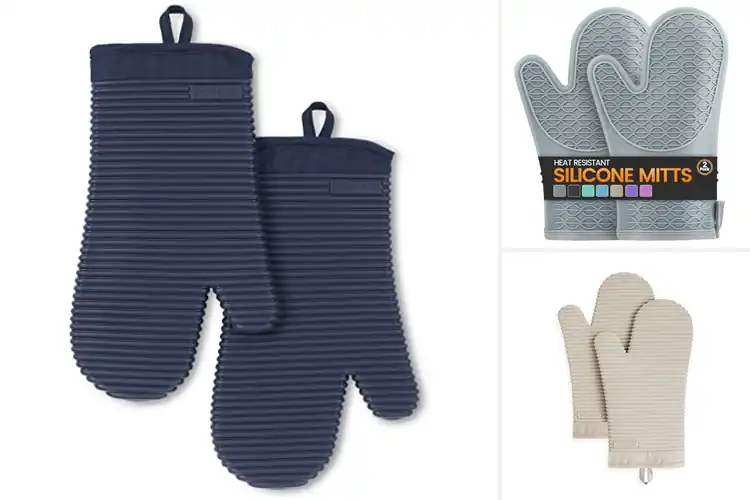 Detailed view of Best Non Slip Ribbed Silicone Oven Mitts